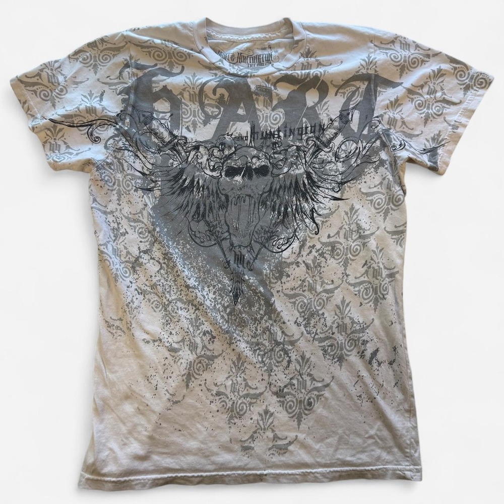 Vintage Hart & Huntington Tattoo Co Skull Dagger T-Shirt White Gray Men Small